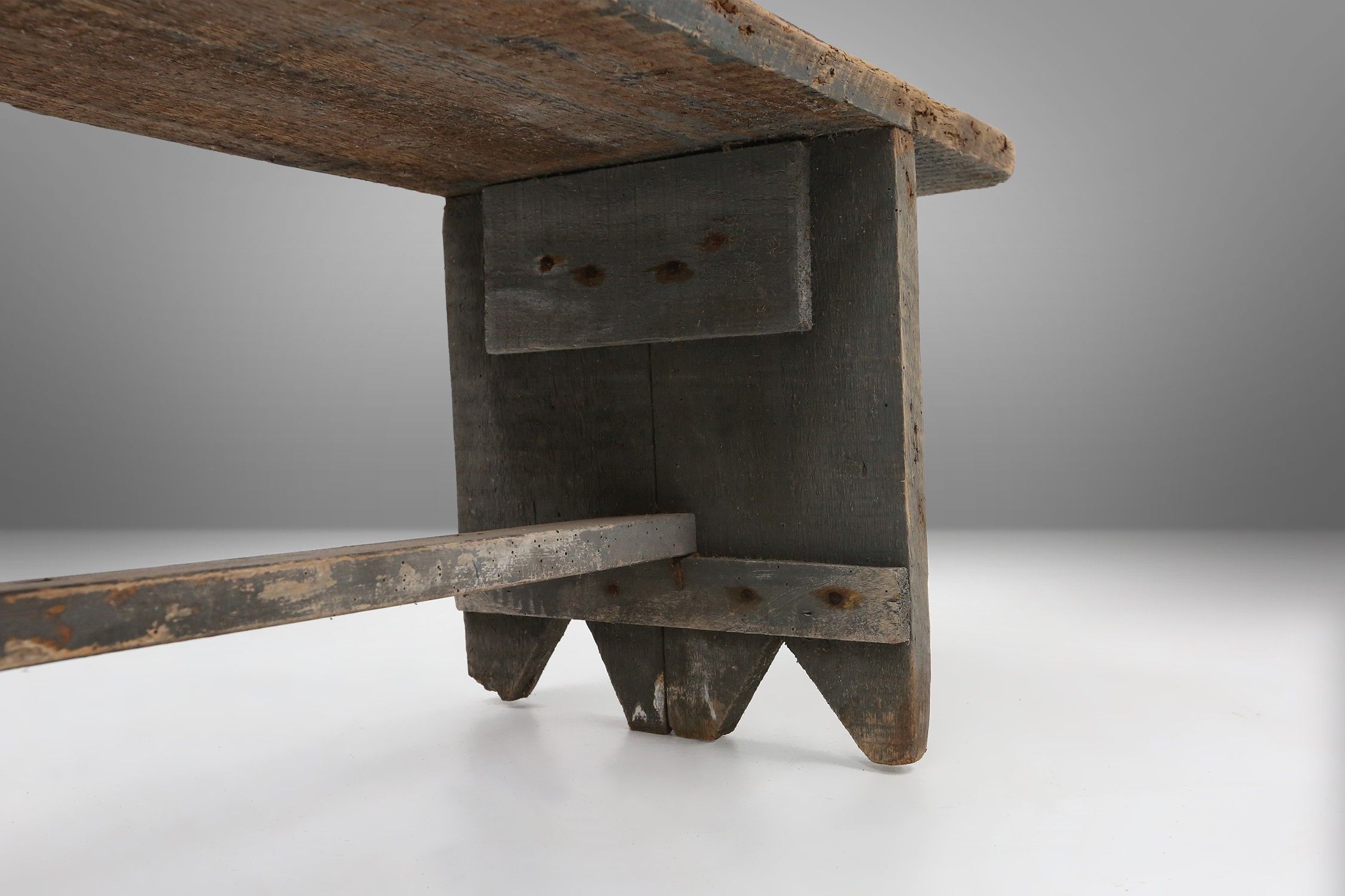 Unusual and charming grey wooden bench, France ca 1890thumbnail
